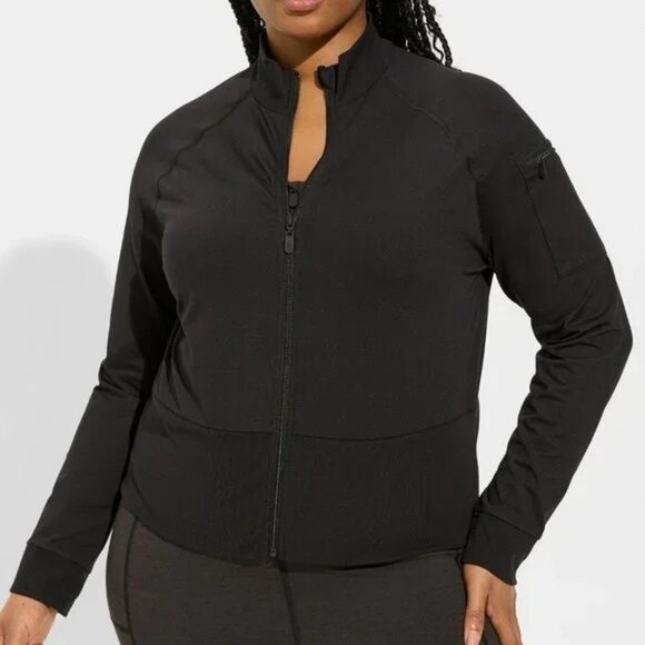 torrid Jackets & Blazers - Torrid Womens Super Soft Black Performance Jersey Knit Funnel Neck Zip Jacket 1X